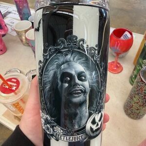 Sold Beetlejuice Black White Convertible 14oz Tumbler 4 in 1 Can Cooler Handmade